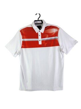Mens Chase 54 White and Red Golf Polo Shirt Short Sleeve Polyester Blend Size L